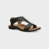 Black Taos The Show sandal with cushioned footbed and adjustable straps, perfect for casual summer wear.