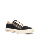 Black Taos Z Soul Canvas Sneaker, athletic leisure shoe with white sole and minimalist design, front view.