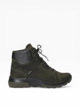 Green hiking boot on a white background