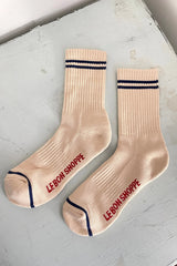 Cashew-colored Le Bon Shoppe Boyfriend Socks displayed on a plain background, highlighting their cozy knit fabric and relaxed fit.