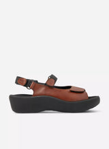 Cognac Wolky Jewel 3204 adjustable platform sandal with cushioned footbed and stylish straps, open-toe design, on neutral background.