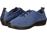 Arcopedico women's knit comfort walking shoe in denim with a casual slip-on design and supportive sole.