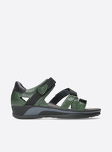 Dark green Wolky Desh 01055 closed-back adjustable sandal with cushioned straps and supportive sole, designed for comfort.