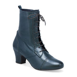 Miz Mooz Flicka retro women's boots in ocean blue leather with a rounded toe and vintage-inspired design.