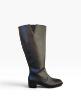 Strada Ara Grantham black calf leather tall boot with a block heel and elastic side gusset detail