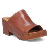 Miz Mooz Gwen retro platform mule sandal for women, featuring tan leather straps and a chunky heel.