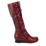 Miz Mooz Bobbie wedge boot for women in ruby leather, featuring a stylish ankle-high design with a rounded toe and side zipper.