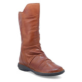 Miz Mooz Parnell Women's Boot in Brandy color with rounded toe and low stacked heel, stylish leather ankle boot.