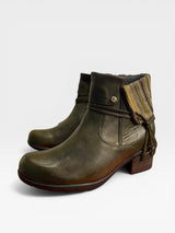 Wolky Edson 1364 short leather boot with side zipper and low heel, styled for casual wear.