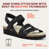 Black sandal with arch support technology on a white background