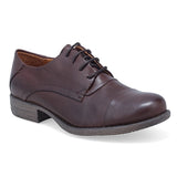 Brown Miz Mooz Letty cap toe oxford shoe for women, showcasing a stylish comfort shoe with classic design and leather details.