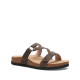 Brown sandal with cork sole on a white background