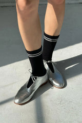 Le Bon Shoppe Boyfriend Socks in black and white with bold striped pattern, casual and comfortable for everyday wear