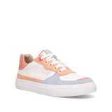 Multicolored sneaker with white sole on a white background