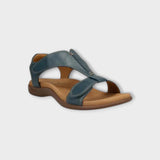 Taos The Show sandal in petrol color with open toe design and adjustable ankle strap, stylish casual footwear for women.