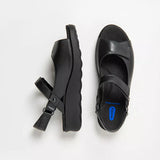 Black Wolky Pichu 1890 adjustable strap wedge sandal with cushioned footbed and open toe design.