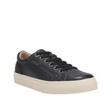 Black leather sneaker with white sole on a white background