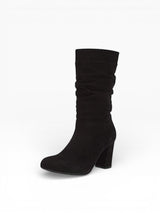 Eric Michael Poppy suede slouch boots with a relaxed fit and rounded toe, shown in a soft tan color.