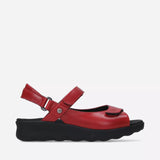 Red Wolky Pichu 1890 adjustable strap wedge sandal with open toe and cushioned footbed.