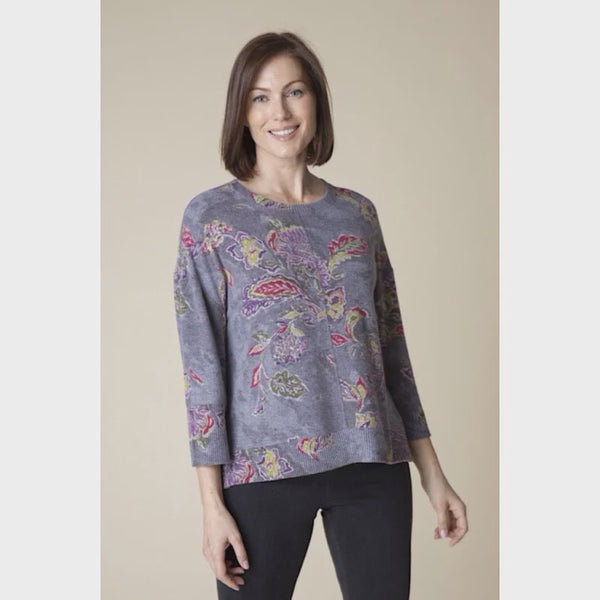 Habitat 35369 Fleece Floral Rib Boxy Crew Top