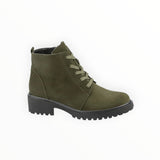 Green ankle boot on a white background
