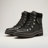 Strada Cynthia black waterproof leather laced hiking boots with fold-over collar and padded ankle.