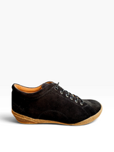 Strada Gelato Tessa II black suede sneaker with a textured rubber sole and detailed heel stitching.