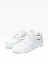Strada Mephisto Rebeca white perforated leather summer walking shoes with grey accents.
