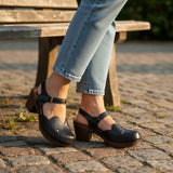 Strada V Italia 790 black leather Mary Jane heel with adjustable strap and wide toe box.