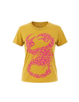 Strada yellow heavyweight cotton boxy tee with a pink scorpion graphic print. Relaxed fit, cropped style.