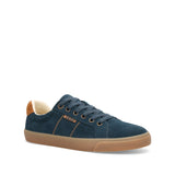 Teal suede leather shoe on a white background