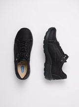 Pair of black shoes on a white background