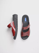Red Wolky Cyprus 4104 adjustable open back sandal with croco-look leather top and supportive sole.