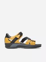 Yellow Wolky Desh 01055 closed back adjustable sandal with cushioned footbed and supportive straps, perfect for casual wear.