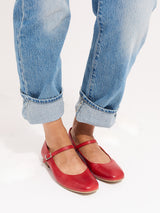 Red Miz Mooz Zahara Mary Jane ballet flat for women, featuring a sleek design and comfortable fit.