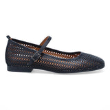 Black Miz Mooz Zaylee cut-out flat shoe for women, showcasing stylish design and comfortable slip-on footwear.