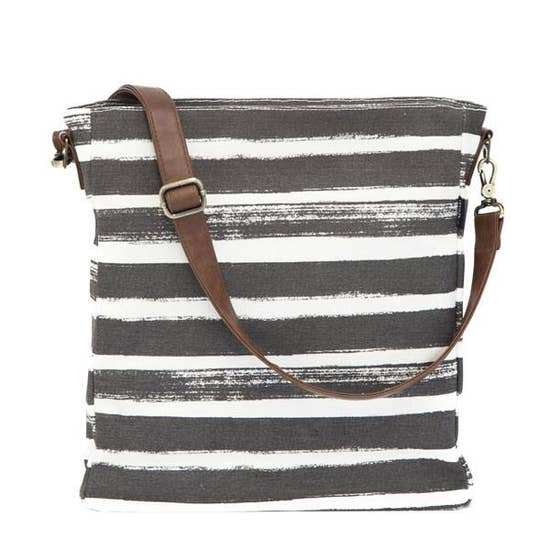 Maika City Sling, Charcoal Stripes Vegan Crossbody Handbag